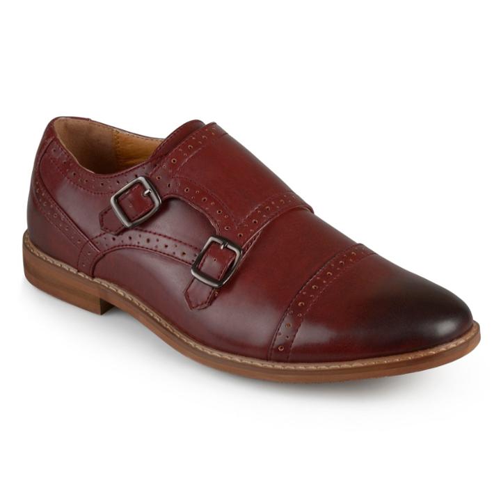 Men's Vance Co. Wayne Faux Leather Cap Toe Double Monk Strap Dress Shoes - Oxblood (red)