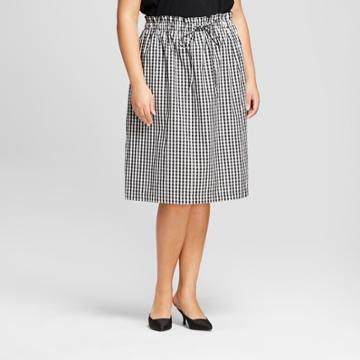 Women's Plus Size Gingham Paperbag Midi Skirt - Ava & Viv Black/white