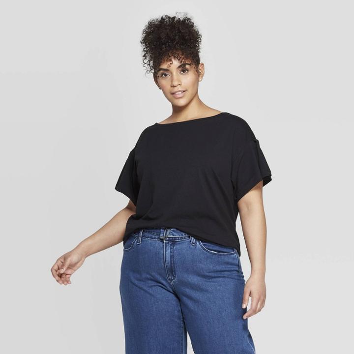 Women's Plus Size Short Sleeve Crewneck Relaxed T-shirt - Ava & Viv Black X