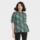 Women's Short Sleeve Mock Turtleneck Blouse - Knox Rose Green Floral