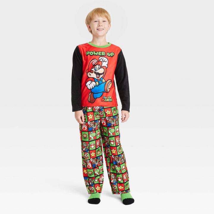 Mario Kart Boys' Super Mario 2pc Cozy Pajama Set With Socks - Black
