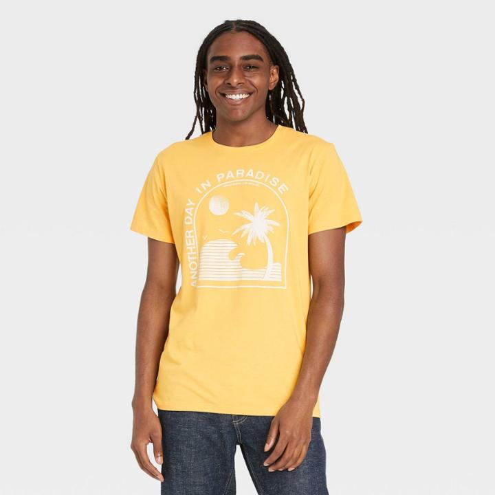 Men's Standard Fit Short Sleeve Crewneck Graphic T-shirt - Goodfellow & Co Yellow