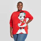 Disney Women's Minnie Oversized Plus Size Christmas Long Sleeve Graphic T-shirt - Red