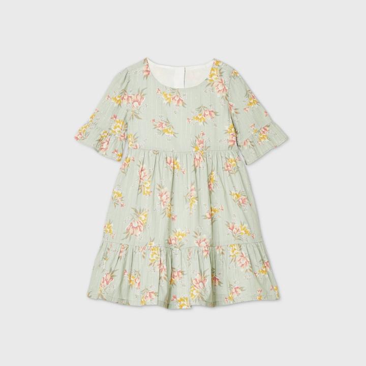 Oshkosh B'gosh Toddler Girls' 3/4 Sleeve Floral Tiered Dress - Green