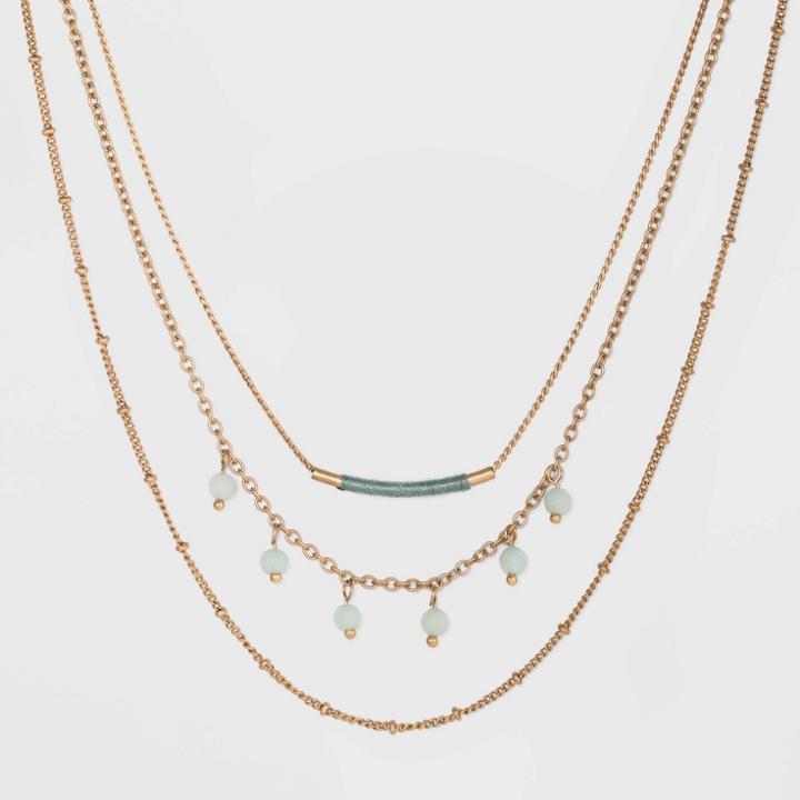 Semi-precious Amazonite With Three Layer Bead Necklace - Universal Thread Mint, Women's, Green