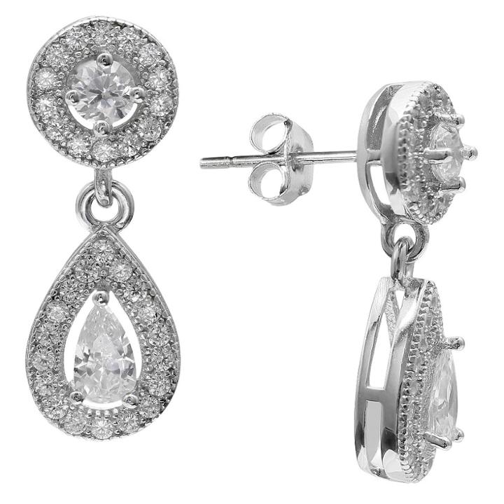 Target Women's Cubic Zirconia Drop Earrings In Sterling Silver,