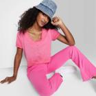 Women's Short Sleeve Boxy Cropped V-neck T-shirt - Wild Fable Rose Pink