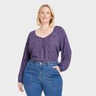 Women's Plus Size Long Sleeve V-neck Tunic Top - Knox Rose Blue Floral