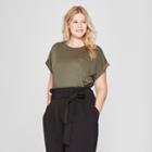 Women's Plus Size Cuffed Short Sleeve T-shirt - A New Day Olive X, Green