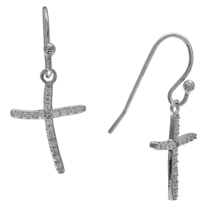 Distributed By Target Women's Cross Drop Earrings With Clear Pave Cubic Zirconia In Sterling Silver - Clear/gray