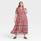 Women's Plus Size Paisley Print Short Sleeve Dress - Knox Rose Red