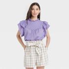 Women's Flutter Short Sleeve Eyelet Top - A New Day Violet