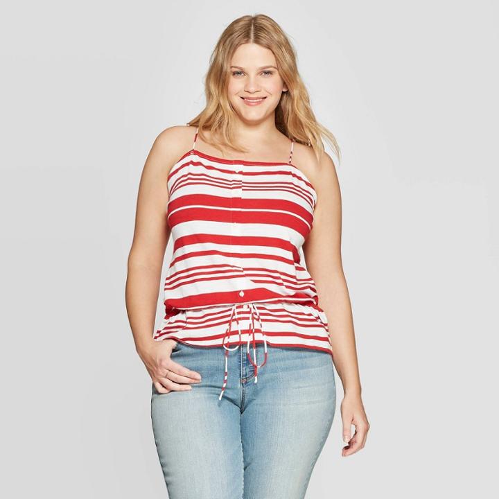 Women's Plus Size Striped Sleeveless Crewneck Peplum Tank Top - Universal Thread Red