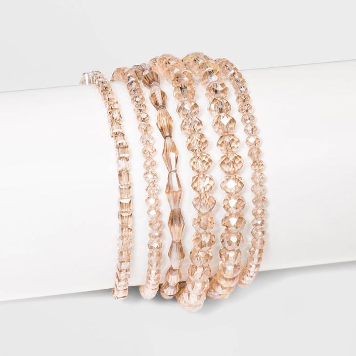 Glass Beaded, Multi-strand And Stretch Bracelet Set 6pc - A New Day Pastel Peach, Pink