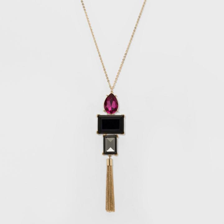Three Stones And Tassel Long Necklace - A New Day,