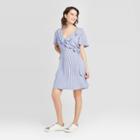 Women's Striped Short Sleeve Ruffle Wrap Dress - Xhilaration Light Blue