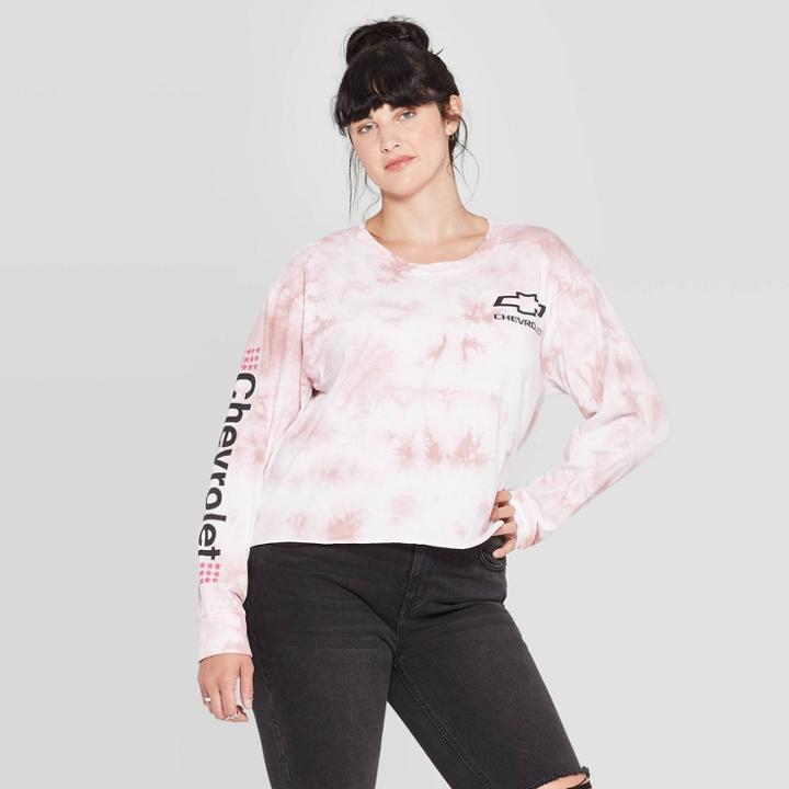 Women's Chevrolet Plus Size Long Sleeve Graphic Cropped T-shirt (juniors') - Blush Pink Wash 3x, Women's,