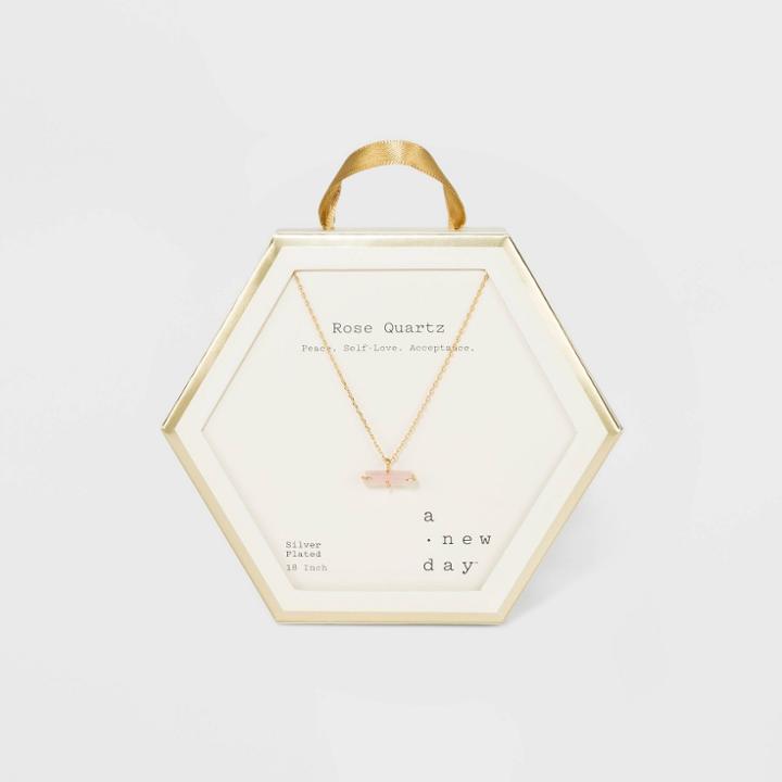 Gold Plated Rose Quartz Healing Stone Pendant Necklace - A New Day Pink, Women's