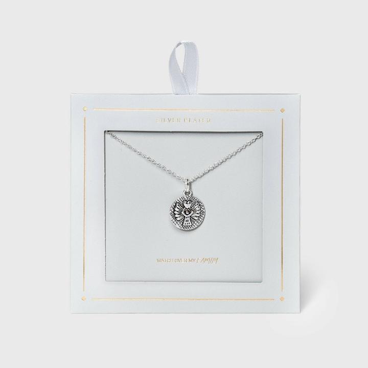 No Brand Round Angel With Heart Medallion Necklace -