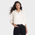 Women's Long Sleeve Satin Shirt - A New Day Cream