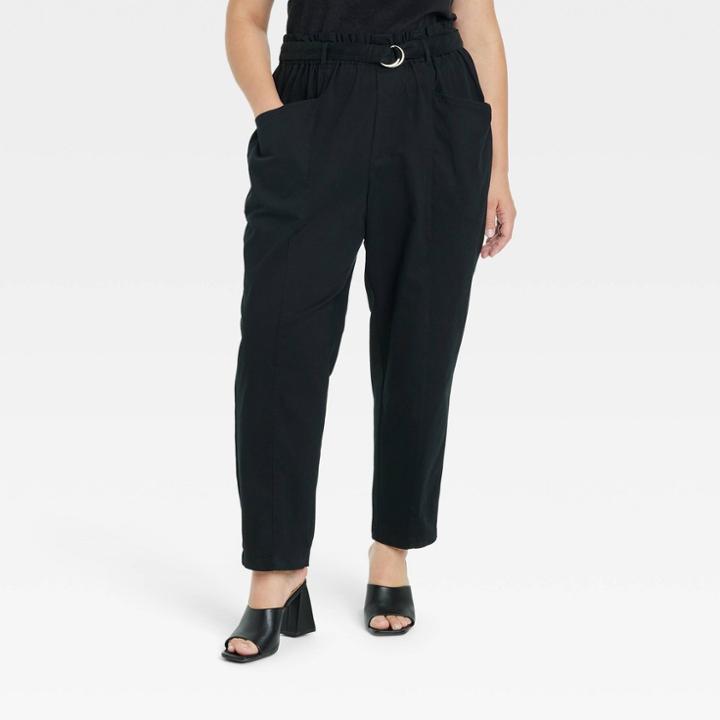 Women's Plus Size High-rise Paperbag Belted Pants - Ava & Viv Black X