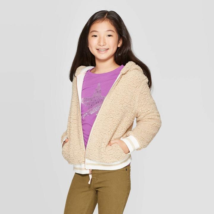Girls' Long Sleeve Sherpa Bear Hoodie - Cat & Jack White L, Girl's, Size: