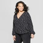 Women's Plus Size Floral Print Long Sleeve V-neck Wrap Top - Universal Thread Black