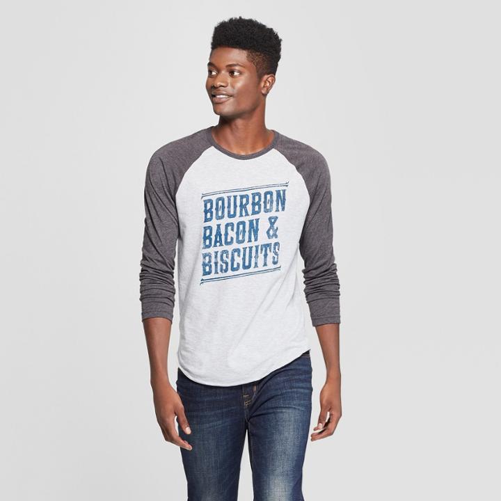 Men's Long Sleeve Bourbon, Bacon, & Biscuits Raglan Graphic T-shirt - Awake Gray M,