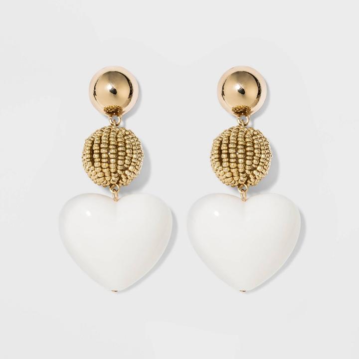 Sugarfix By Baublebar Mixed Media Heart Earrings - Ivory, Women's