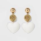 Sugarfix By Baublebar Mixed Media Heart Earrings - Ivory, Women's