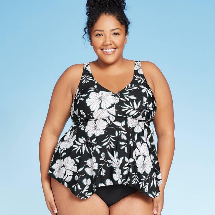 Women's Plus Size Over The Shoulder Tankini Top - Kona Sol Black