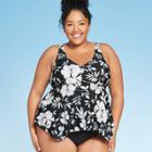 Women's Plus Size Over The Shoulder Tankini Top - Kona Sol Black
