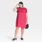 Women's Plus Size Sleeveless Ruffle Yoke Dress - A New Day Pink