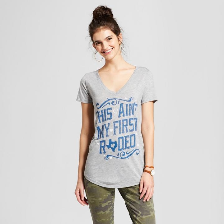 Women's This Ain't My First Rodeo Short Sleeve V-neck Graphic T-shirt - Awake Gray