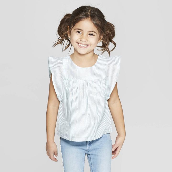 Toddler Girls' Short Sleeve Woven Stripe Blouse - Cat & Jack