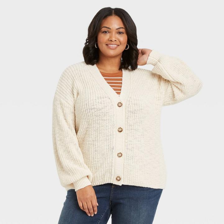 Women's Plus Size Cardigan - Ava & Viv Off-white X