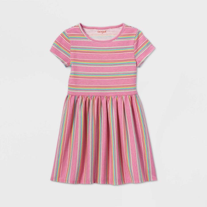 Girls' Short Sleeve Striped Knit Dress - Cat & Jack Pink