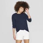 Women's Long Sleeve T-shirt With Side Slit - Universal Thread Navy (blue)