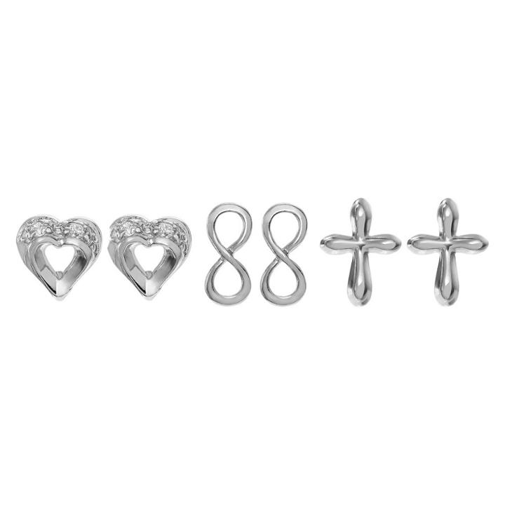 Journee Collection 0.04 Ct. T.w. Round Cut Cubic Zirconia Pave Set 3-pair Earring Set In Sterling Silver -