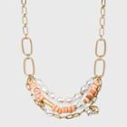 Pearl, Shell And Metal Charm Necklace - A New Day Pastel Peach, Grey/pink/white