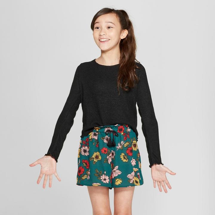 Girls' Long Sleeve Rib T-shirt - Art Class Black