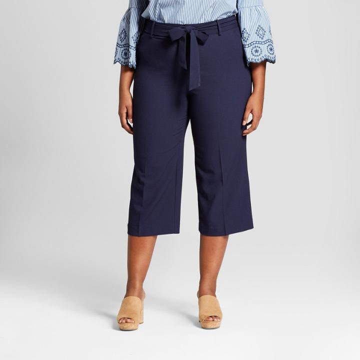 Women's Plus Size Wide Leg Crop Pants - Ava & Viv Navy (blue)