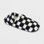 No Brand Women's Checkered Print Cozy Fleece Pull-on Slipper Socks With Grippers - Black/ivory