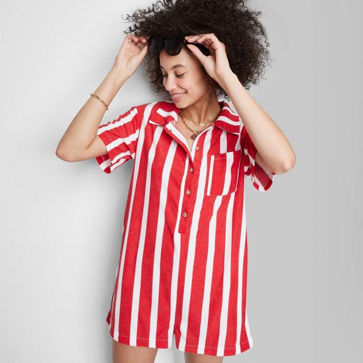 Women's Ascot + Hart Short Sleeve Graphic Romper - Red