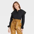 Women's Ruffle Long Sleeve Tiered Eyelet Woven Top - Who What Wear Black