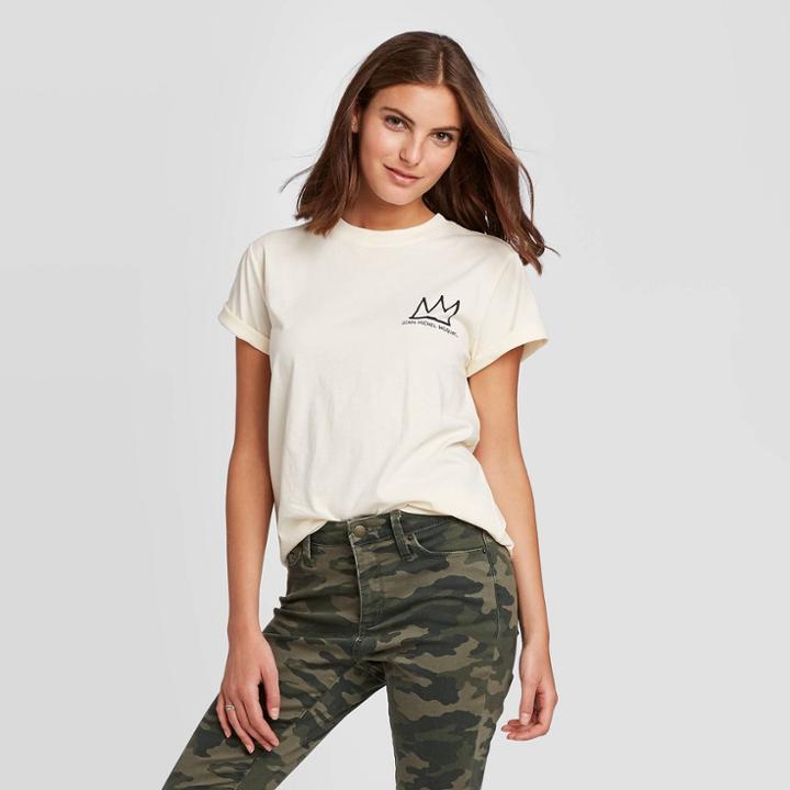 Women's Jean-michel Basquiat Short Sleeve Boyfriend Graphic T-shirt (juniors') - Cream Xs, Women's, Beige