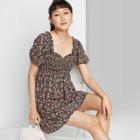 Women's Puff Short Sleeve Smocked Dress - Wild Fable Black Floral