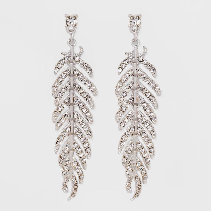 Target Women's Earring Moveable Drop Leaf With Pave Stones -