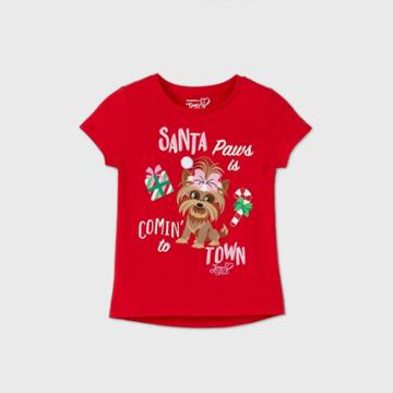 Girls' Nickelodeon 'santa Paws Is Comin' To Town' Short Sleeve Graphic T-shirt - Red