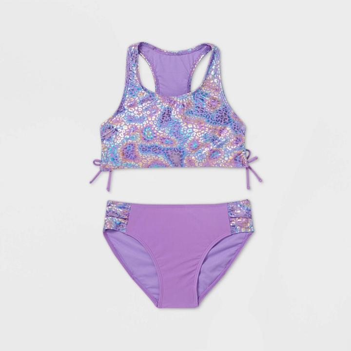 More Than Magic Girls' Iridescent Foil Animal Print Bikini Set - More Than